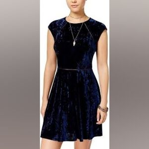 B Darlin Blue Crushed Velvet Swing Skater Dress Size 1/2